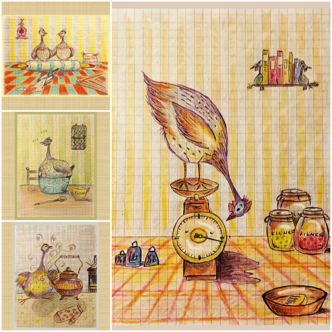 Kitchen Guinea set of four cards